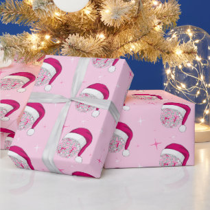 Disco Ball Santa Hat Pink Wrapping Paper