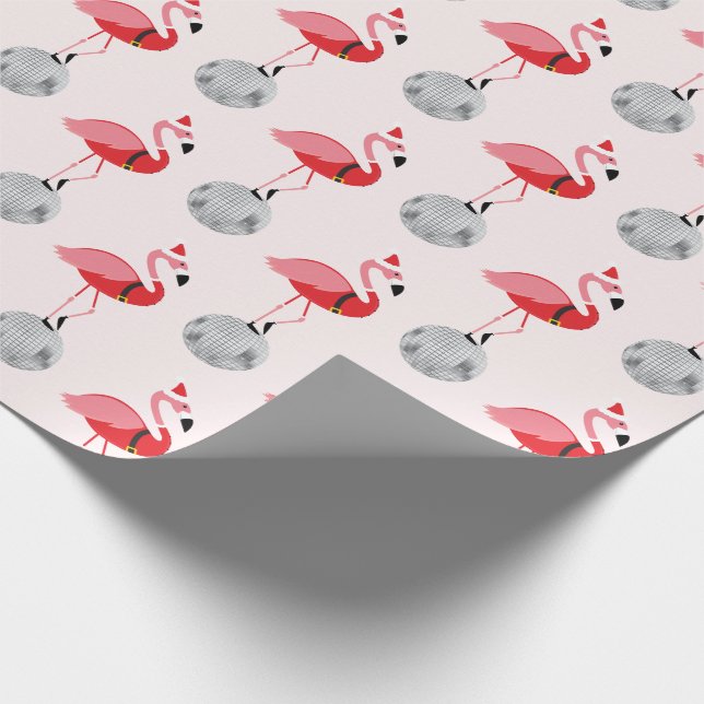 Disco Ball Santa Pink Flamingo Christmas Wrapping Paper (Corner)