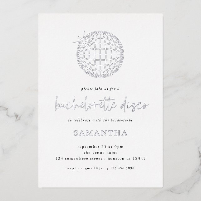 Disco Ball Script Bachelorette Party Real Foil Inv (Front)