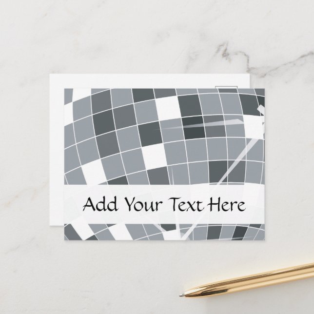Disco Ball (Shiny Ball, Mirror Ball) - Silver Grey Postcard (Front/Back In Situ)