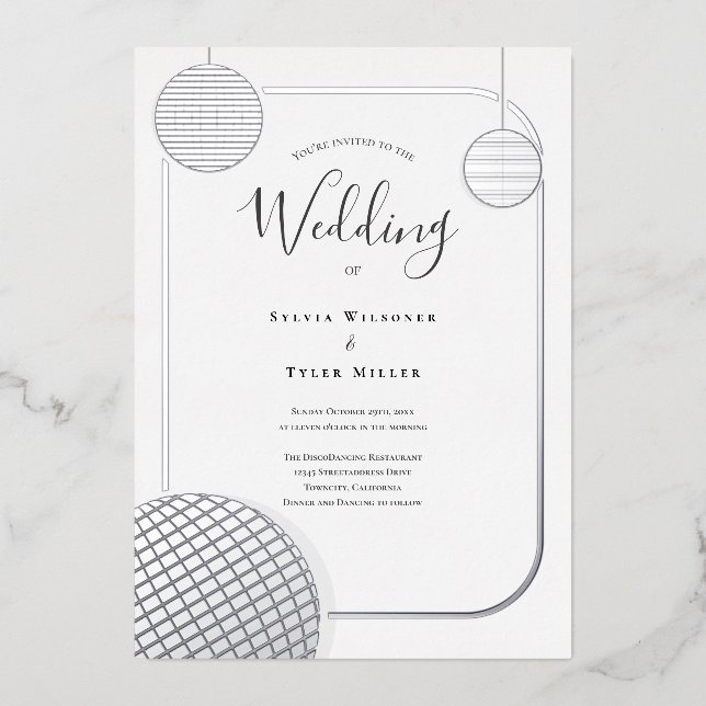 Disco Ball Silver Retro Wedding (Front)