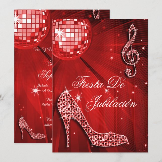 Disco Ball & Sparkle Heels Retirement Invitation (Front/Back)