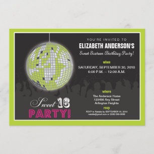 Disco Ball Sweet 16 Birthday Party Invite (lime)
