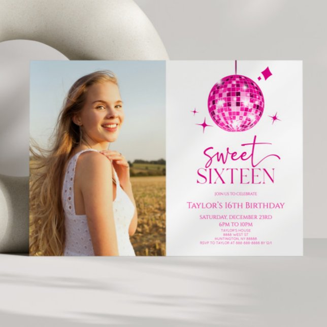 Disco Ball Sweet Sixteen 16th Birthday Party Invitation (Creator Uploaded)