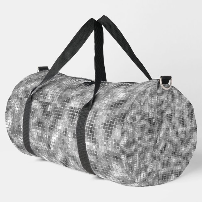 Disco Ball Themed Faux Silver Duffle Bag (Left Corner)