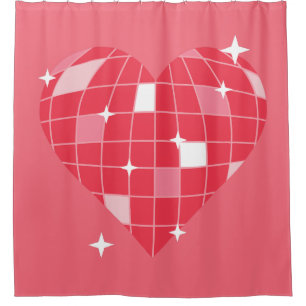 disco ball valentine 1970s pink heart shower curtain