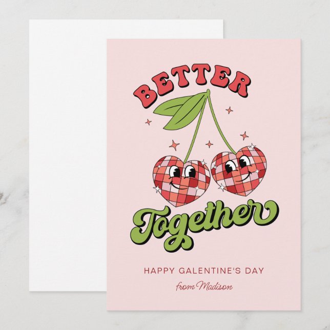 Disco Ball Valentine's Cherry Better Together Invitation (Front/Back)