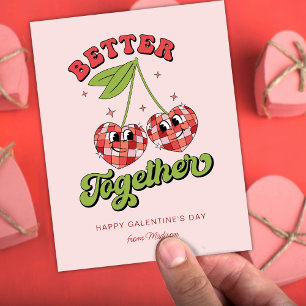 Disco Ball Valentine's Cherry Better Together Postcard