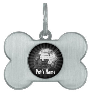 Disco Ball w/Black Background Pet Name Tag