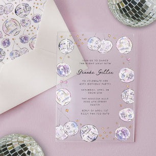 Disco Ball Watercolor Birthday Party Acrylic Invitations