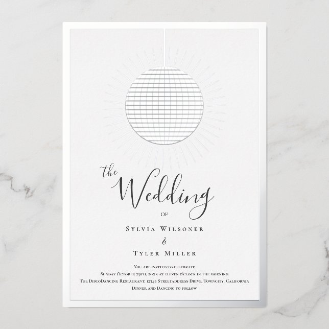 Disco Ball Wedding Foil Invitation (Front)