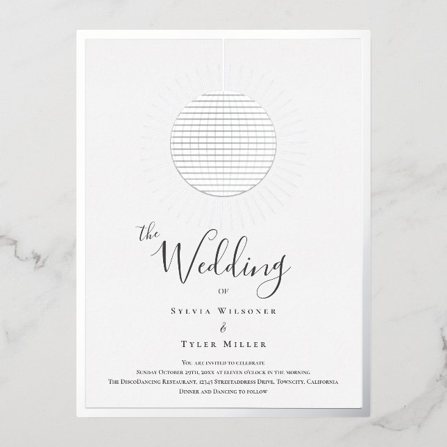 Disco Ball Wedding Foil Invitation Postcard (Front)