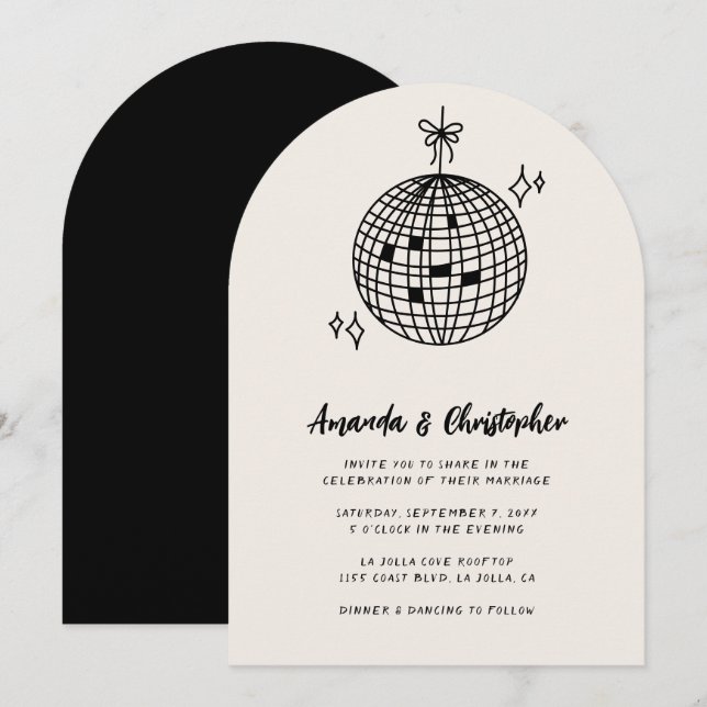 Disco Ball Wedding Invitation Arched (Front/Back)