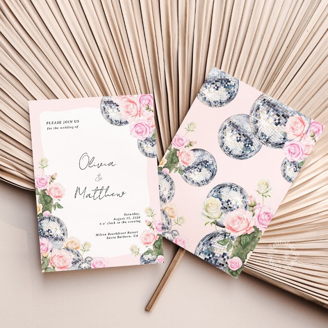 Disco Ball Wedding Invitation Floral (Creator Uploaded)