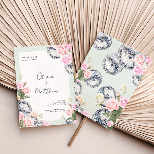 Disco Ball Wedding Invitation Floral Green