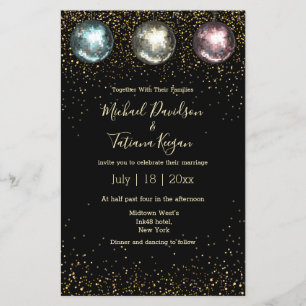  disco balls black gold chic wedding invitation flyer