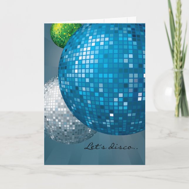 Disco Balls Blue New Year Party Card (Front)