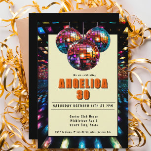 Disco Birthday Orange Black Invitation