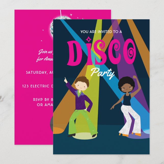 Disco Birthday Party invitation (Front/Back)