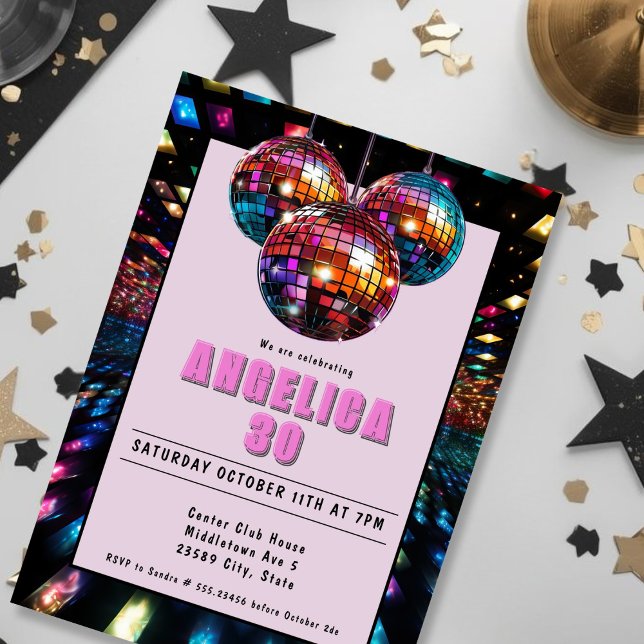 Disco Birthday Pink Black Invitation (Disco Birthday Pink Black Invitation)