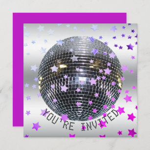 Disco Birthday Purple   Retro 70s Disco Party Invitation