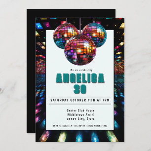 Disco Birthday Teal Black Invitation