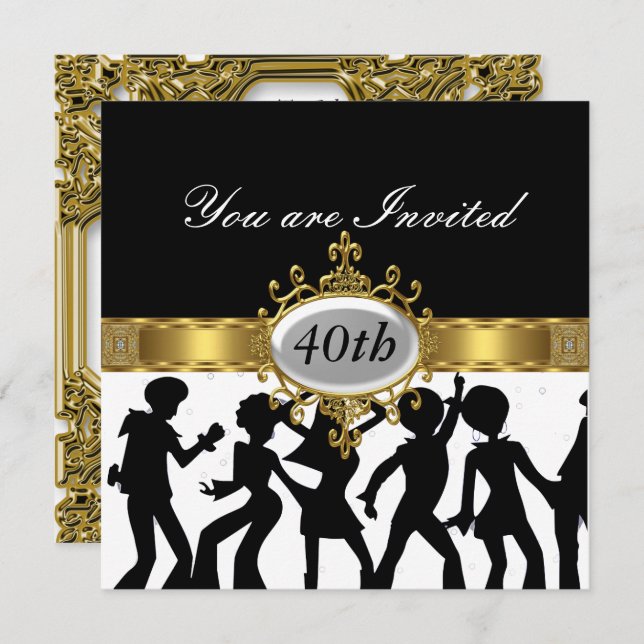 Disco Black  Birthday Party Glamour Invitation (Front/Back)