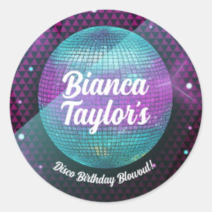 Disco Blowout Purple and Pink Birthday Party Classic Round Sticker