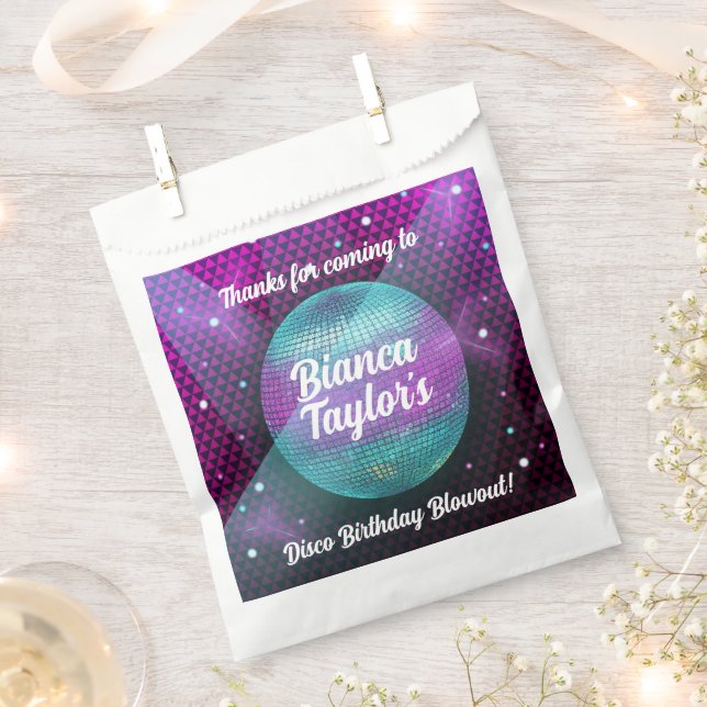 Disco Blowout Purple and Pink Birthday Party Favour Bags (Clipped)