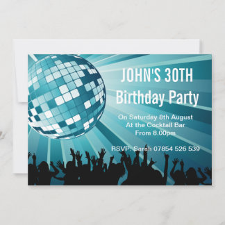 Disco Blue Birthday Invitations