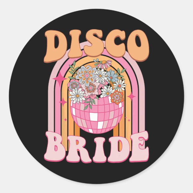 Disco Bride Bridesmaid Retro Rainbow Bachelorette  Classic Round Sticker (Front)