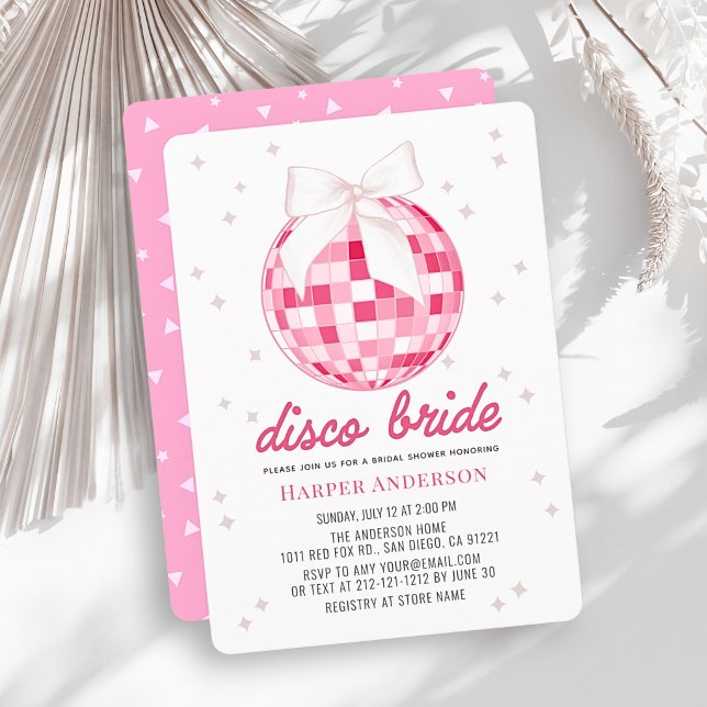 Disco Bride Pink Disco Ball Bow Bridal Shower Invitation (Creator Uploaded)