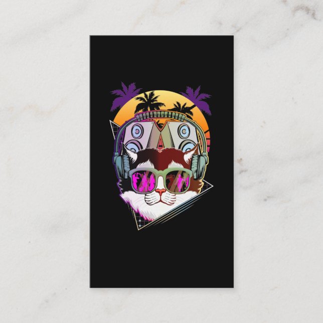 Disco Cat DJ Vaporwave Music Lover Business Card (Front)