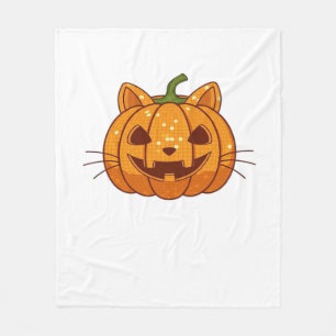 Disco Cat Jack o'Lantern Classic T-Shirt Fleece Blanket