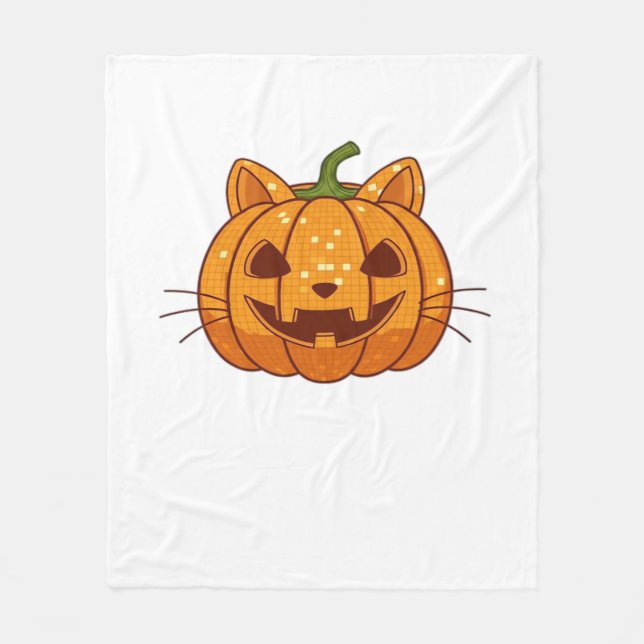 Disco Cat Jack o'Lantern Classic T-Shirt Fleece Blanket (Front)
