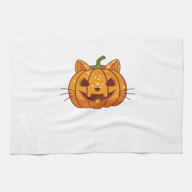 Disco Cat Jack o'Lantern Classic T-Shirt Tea Towel (Horizontal)