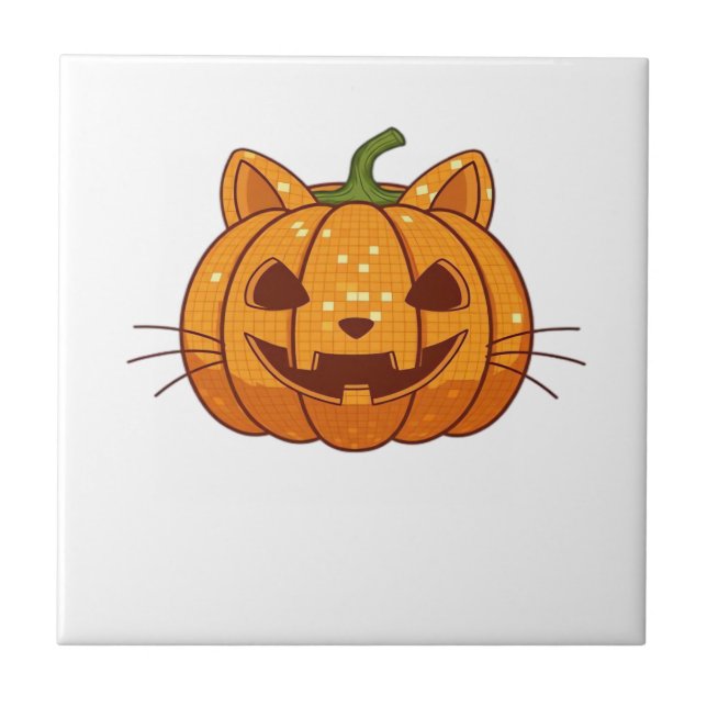 Disco Cat Jack o'Lantern Classic T-Shirt Tile (Front)