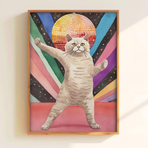 Disco Cat Print Funny Poster Disco Print Funny Cat