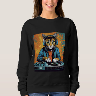 Disco Cat Techno DJ Animal Lover Novelty Graphic Sweatshirt