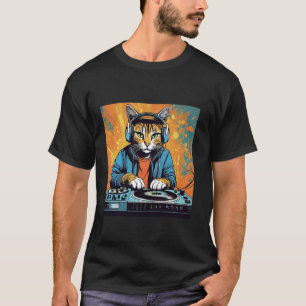 Disco Cat Techno DJ Animal Lover Novelty Graphic T-Shirt
