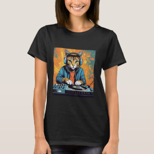Disco Cat Techno DJ Animal Lover Novelty Graphic T-Shirt