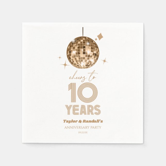 Disco Cheers 10 Years Wedding Anniversary Party Napkin (Front)