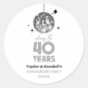 Disco Cheers 40 Years Wedding Anniversary Party Classic Round Sticker