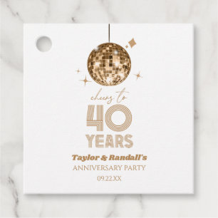 Disco Cheers 40 Years Wedding Anniversary Party Favour Tags