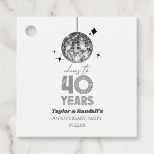 Disco Cheers 40 Years Wedding Anniversary Party Favour Tags