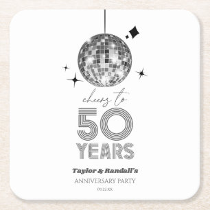 Disco Cheers 50 Years Wedding Anniversary Party Square Paper Coaster