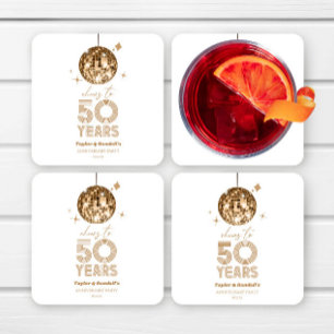 Disco Cheers 50 Years Wedding Anniversary Party Square Paper Coaster