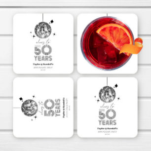 Disco Cheers 50 Years Wedding Anniversary Party Square Paper Coaster