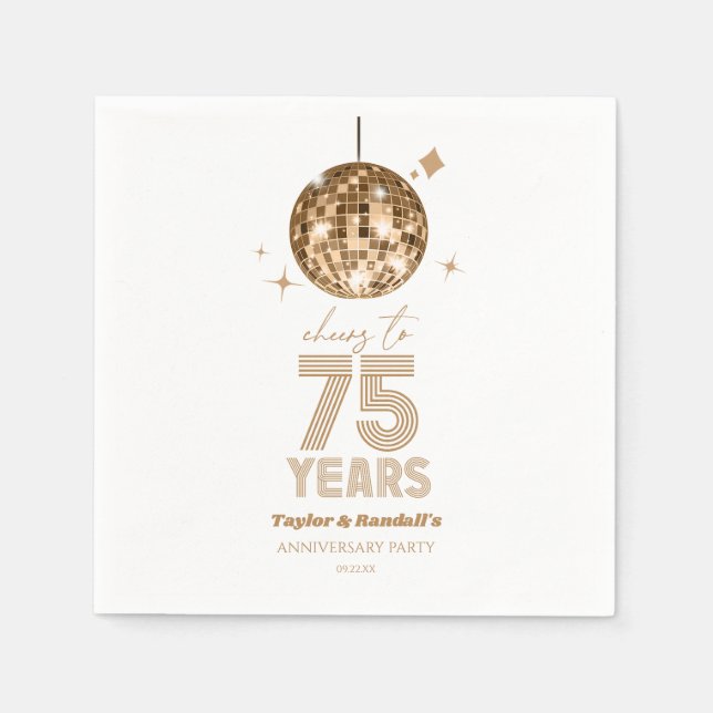 Disco Cheers 75 Years Wedding Anniversary Party Napkin (Front)