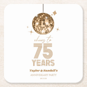 Disco Cheers 75 Years Wedding Anniversary Party Square Paper Coaster